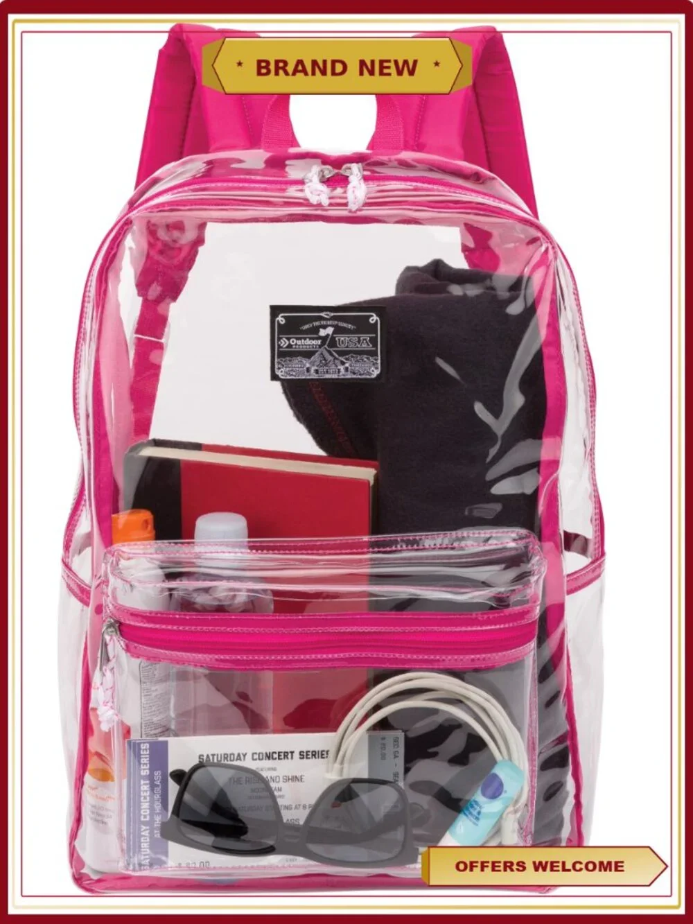 27L Clear Backpack Unisex Teens Durable Stadium Approved
